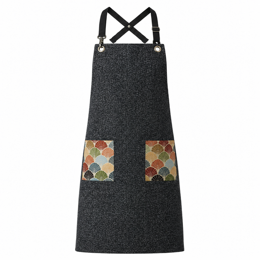 Black denim work apron with woven pockets by PODIA
