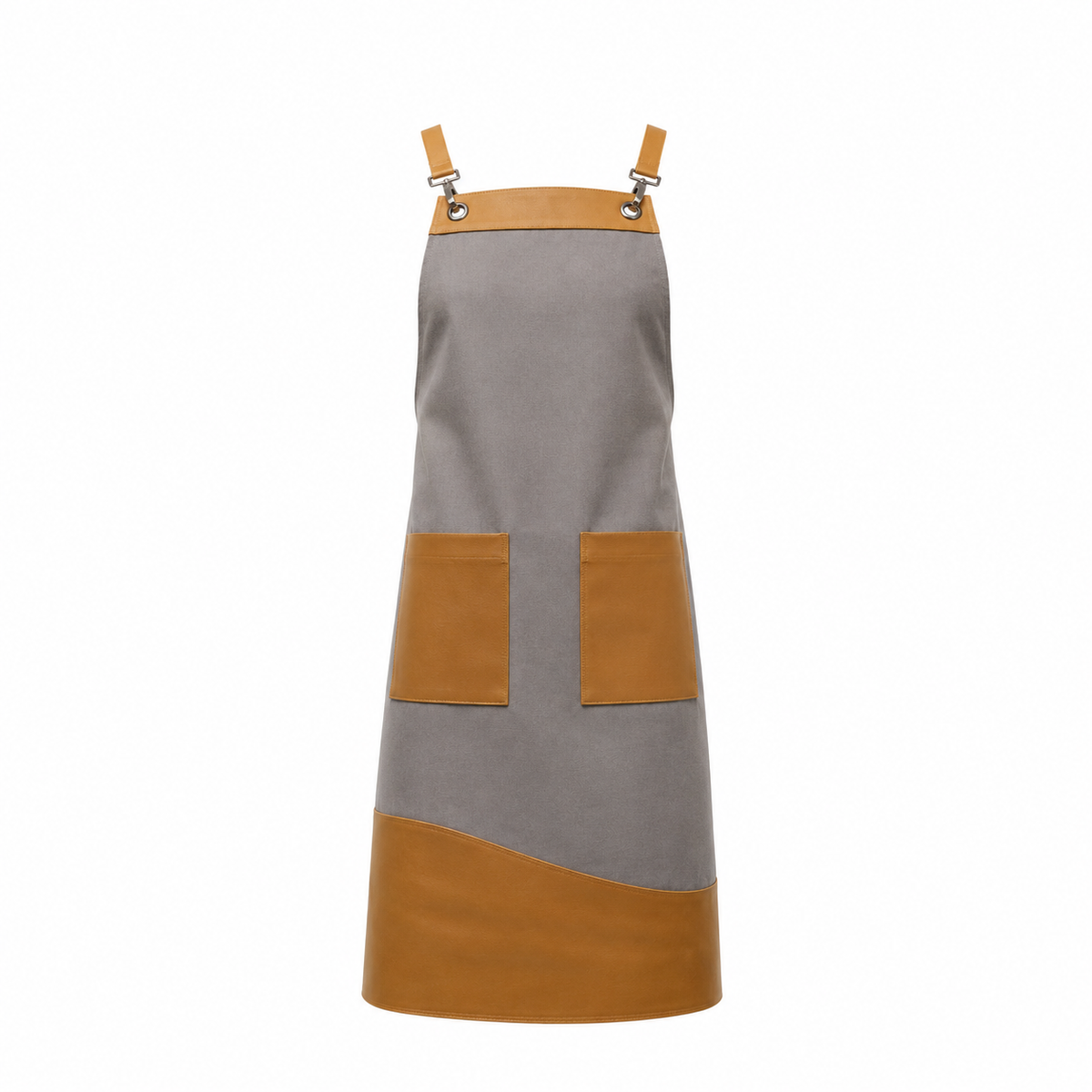 Premium denim bib apron with leather details by PODIA professional workwear