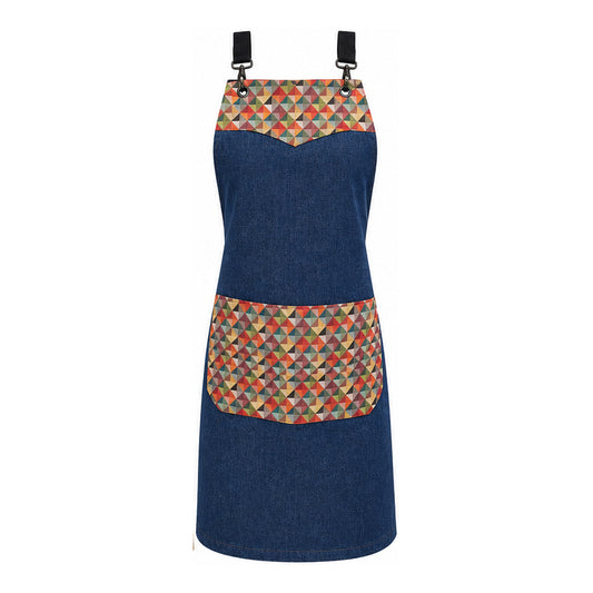 Premium denim bib apron with woven geometric details by PODIA