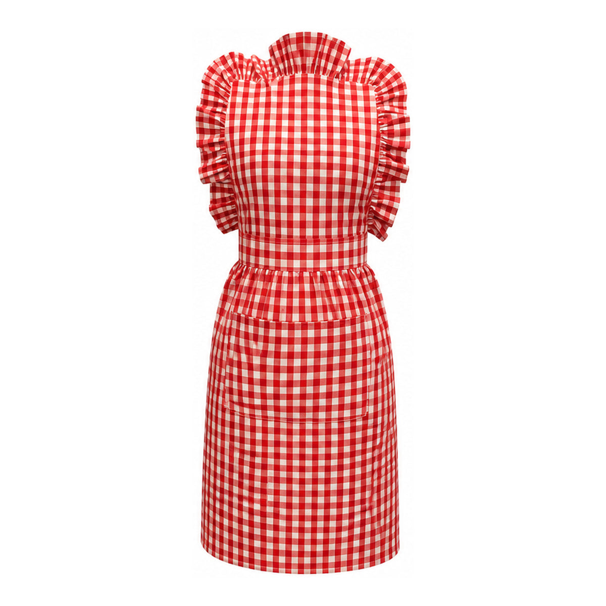 Vintage checked full bib apron with ruffle by PODIA