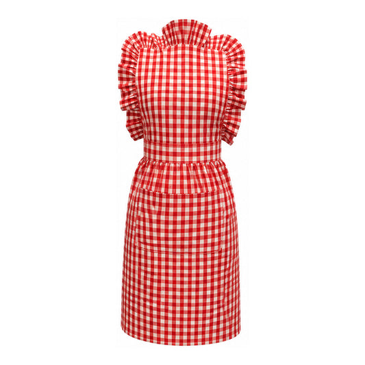 Vintage checked full bib apron with ruffle by PODIA