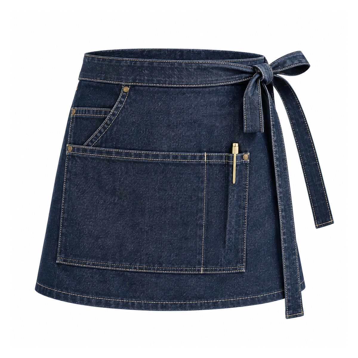 Women's service apron in stonewashed denim with tie