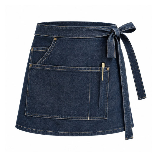Women's service apron in stonewashed denim with tie